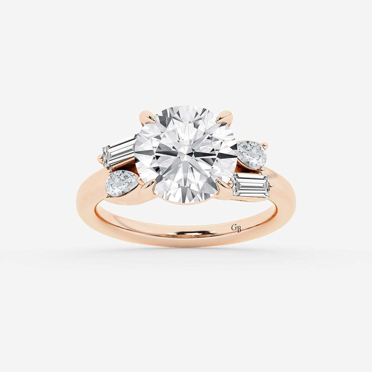 4 1/2 ctw Round Lab Grown Diamond with Pear and Baguette Side Stone Engagement Ring