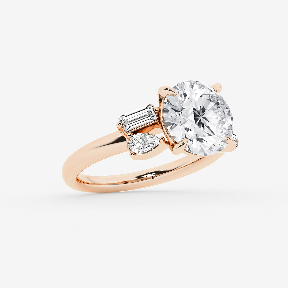 Additional Image 1 for  4 1/2 ctw Round Lab Grown Diamond with Pear and Baguette Side Stone Engagement Ring