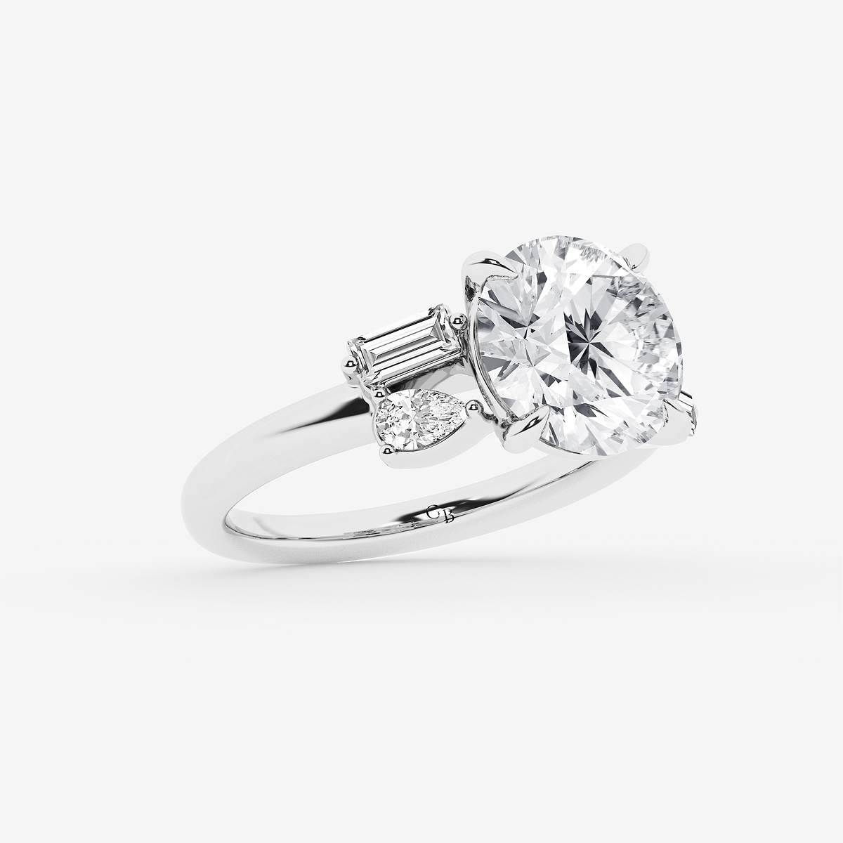 Additional Image 1 for  4 1/2 ctw Round Lab Grown Diamond with Pear and Baguette Side Stone Engagement Ring