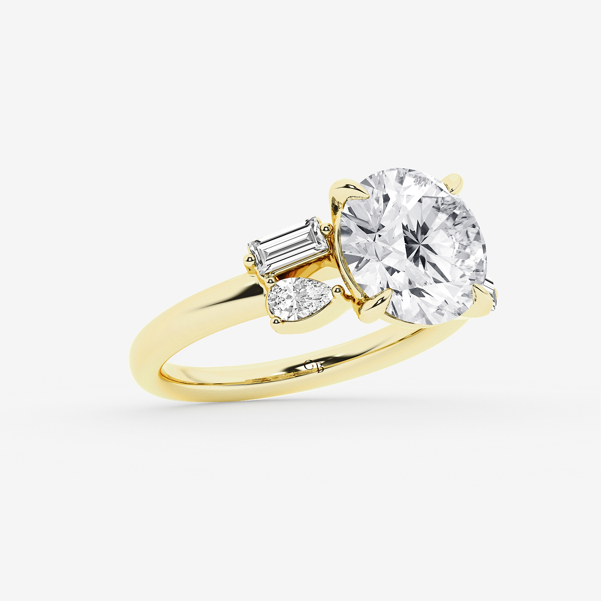 Additional Image 1 for  4 1/2 ctw Round Lab Grown Diamond with Pear and Baguette Side Stone Engagement Ring
