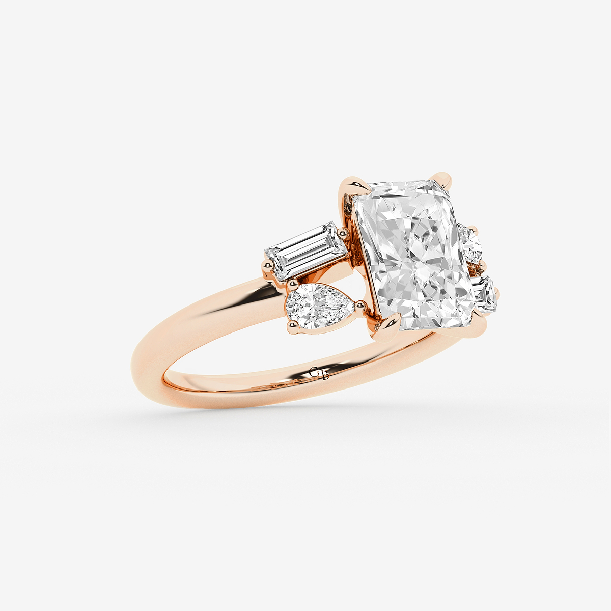 Additional Image 1 for  2 1/2 ctw Radiant Lab Grown Diamond with Pear and Baguette Side Stone Engagement Ring