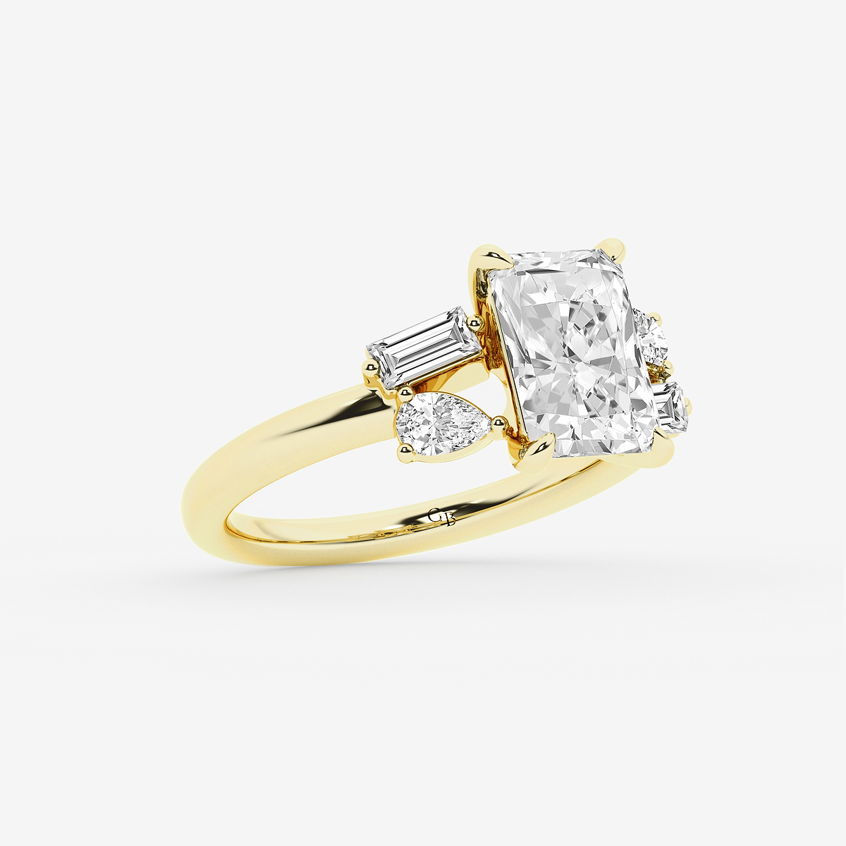 Additional Image 1 for  3 1/2 ctw Radiant Lab Grown Diamond with Pear and Baguette Side Stone Engagement Ring