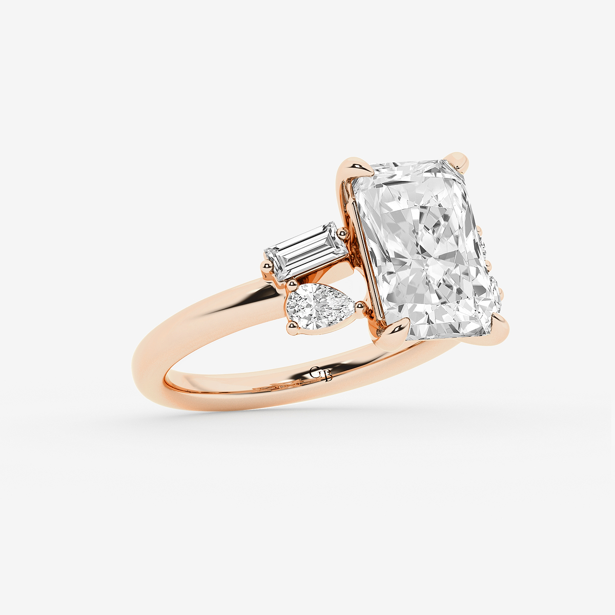 Additional Image 1 for  4 1/2 ctw Radiant Lab Grown Diamond with Pear and Baguette Side Stone Engagement Ring