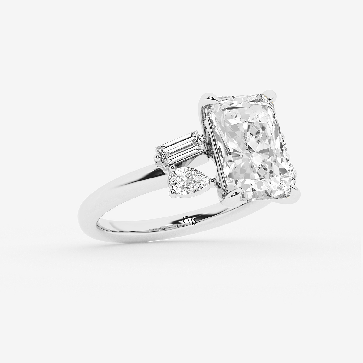 Additional Image 1 for  5 1/2 ctw Radiant Lab Grown Diamond with Pear and Baguette Side Stone Engagement Ring
