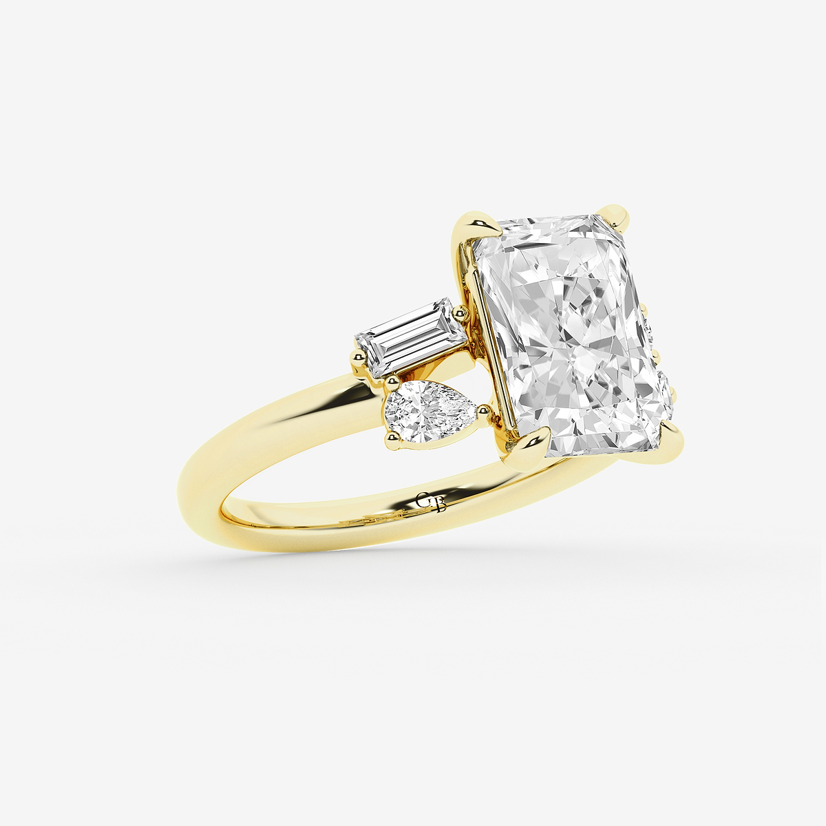 Additional Image 1 for  5 1/2 ctw Radiant Lab Grown Diamond with Pear and Baguette Side Stone Engagement Ring
