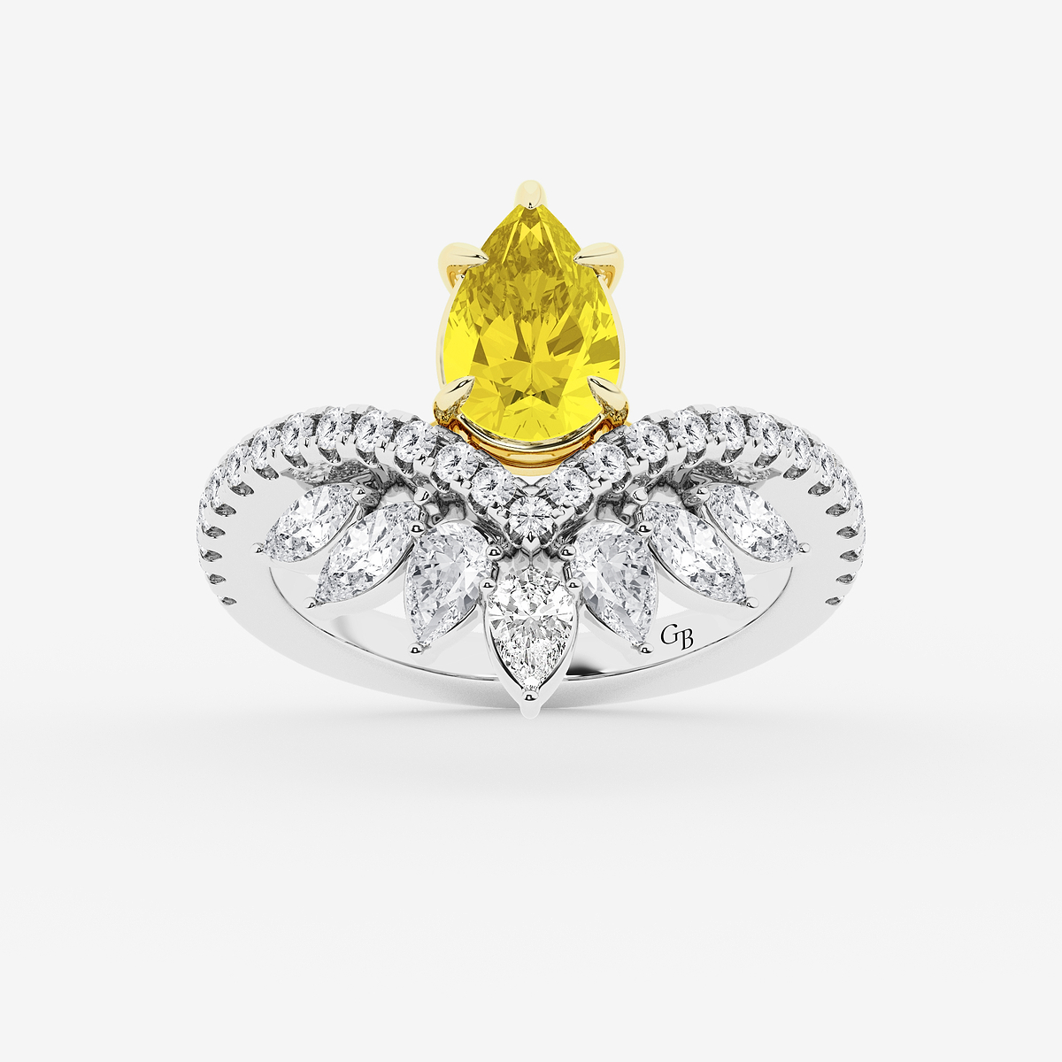 3 ctw Pear Cut Lab Created Yellow Sapphire with Multi-Shape Side Stone Tiara Ring