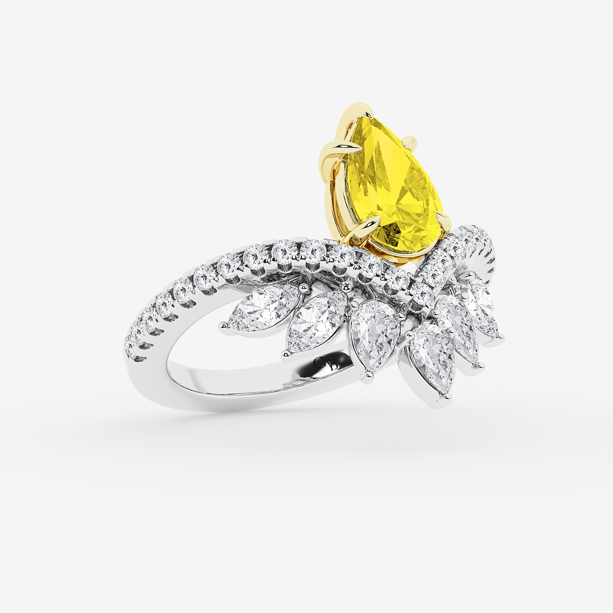 Additional Image 1 for  3 ctw Pear Cut Lab Created Yellow Sapphire with Multi-Shape Side Stone Tiara Ring