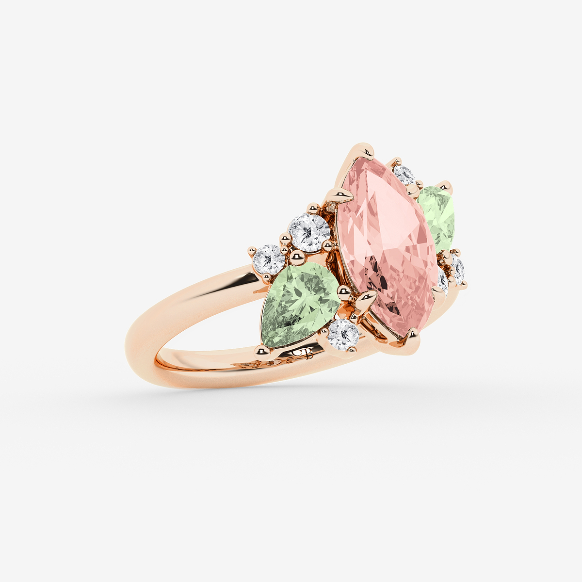 Additional Image 1 for  5 ctw Marquise Cut Created Morganite with Green Amethyst Pear and Round Lab Grown Diamond Ring