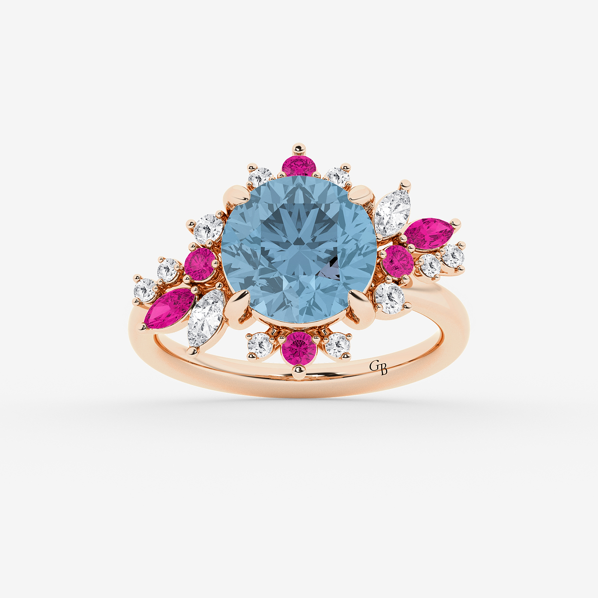 6 1/4 ctw Round Cut Created Aquamarine with Round and Marquise Lab Grown Diamond Nature Inspired Ring