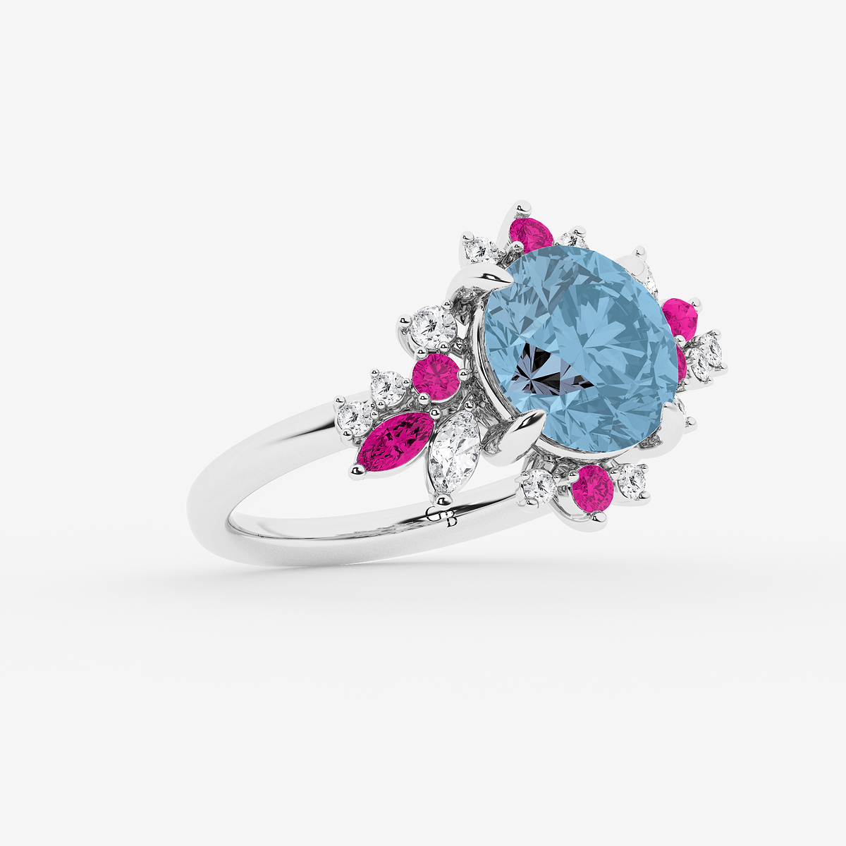 Additional Image 1 for  6 1/4 ctw Round Cut Created Aquamarine with Round and Marquise Lab Grown Diamond Nature Inspired Ring