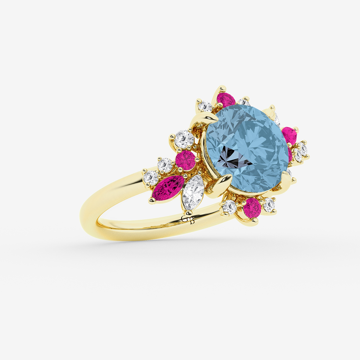 Additional Image 1 for  6 1/4 ctw Round Cut Created Aquamarine with Round and Marquise Lab Grown Diamond Nature Inspired Ring