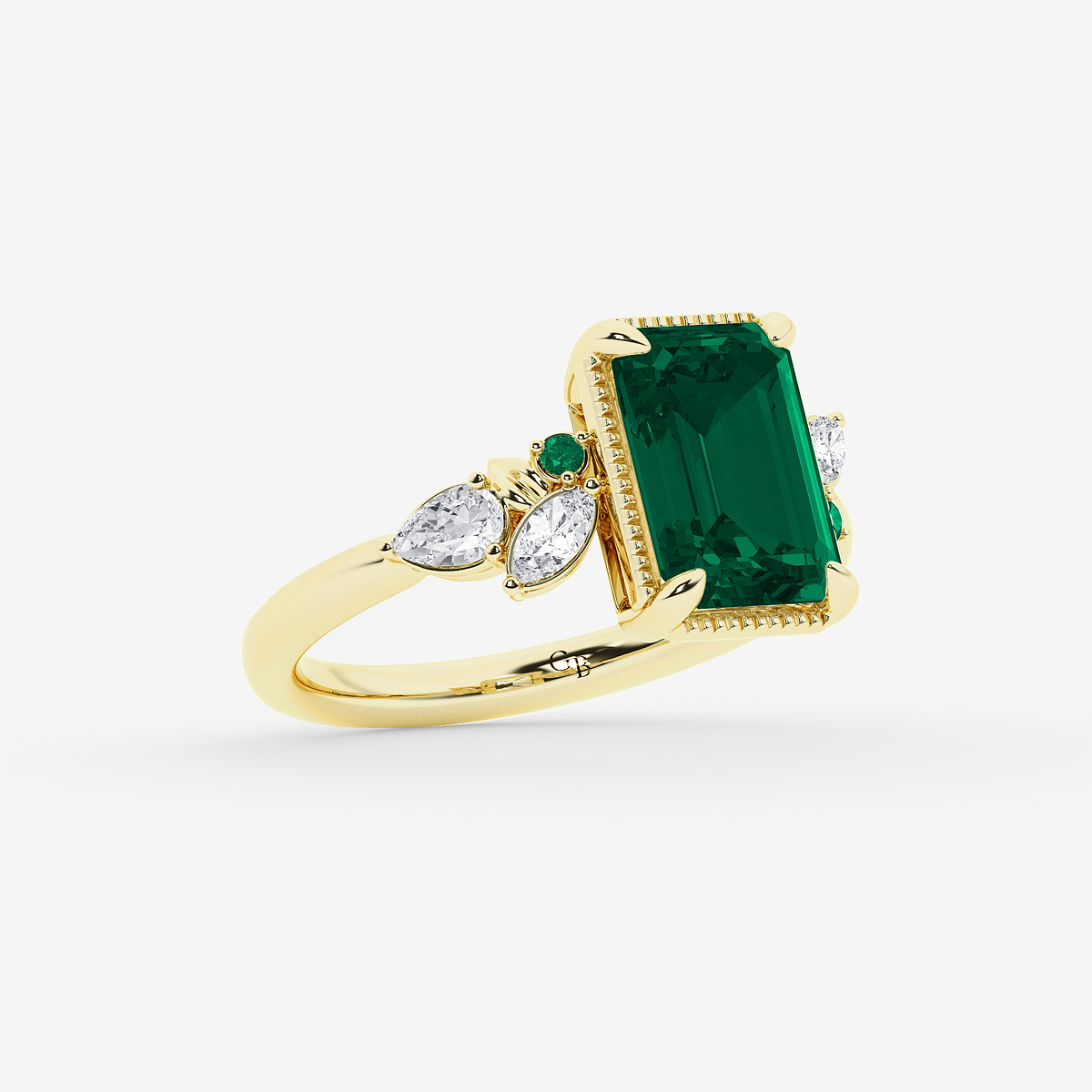 Additional Image 1 for  3 3/4 ctw Emerald Cut Created Emerald and Marquise Lab Grown Diamond Milgrain Framed Ring