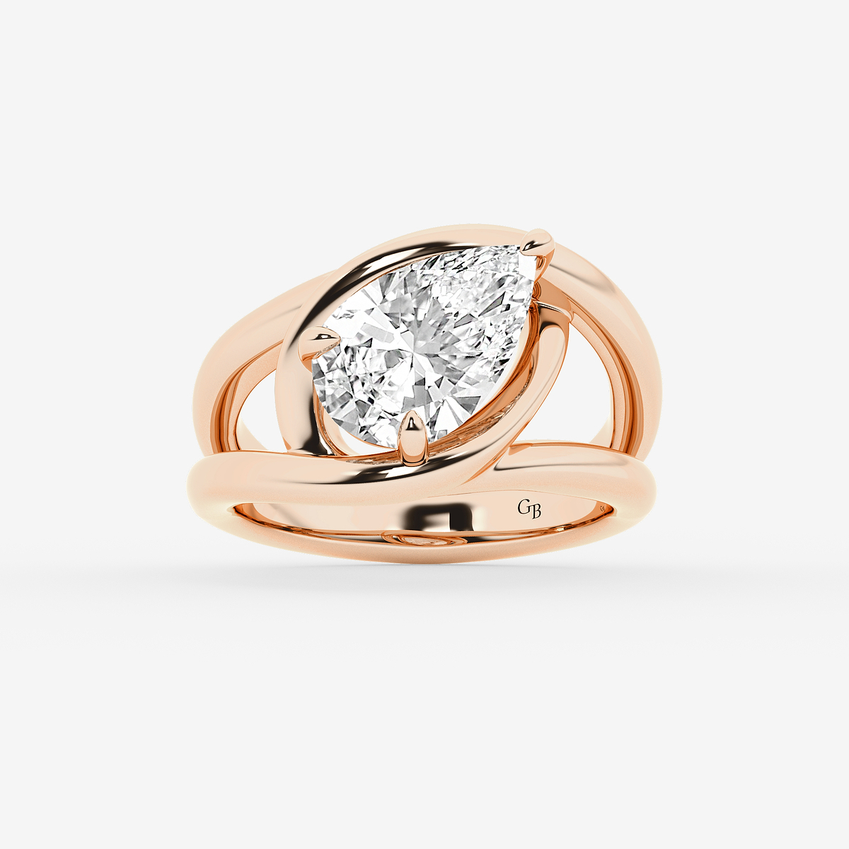 3 ctw Curve Vine Pear Solitaire Ring