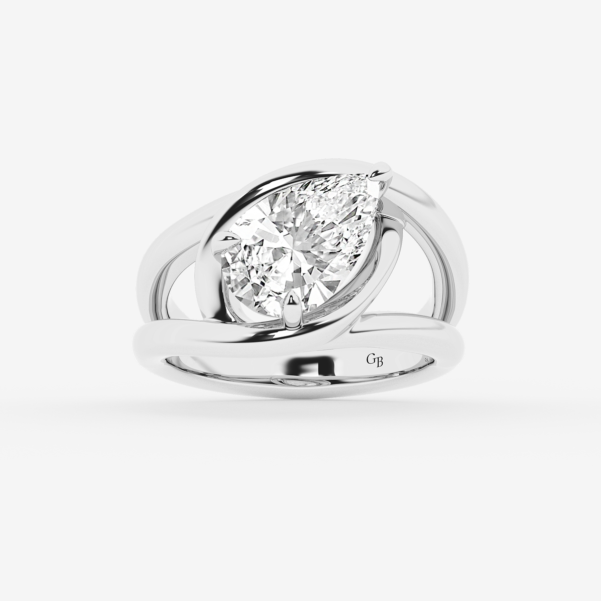 3 ctw Curve Vine Pear Solitaire Ring