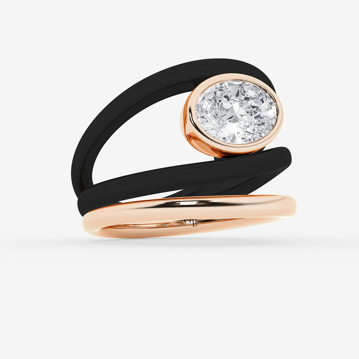 Additional Image 1 for  2 ctw Oval Lab Grown Diamond Bezel Set Curve Ring with Black Rodium
