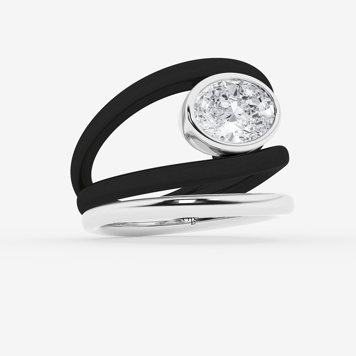 Additional Image 1 for  2 ctw Oval Lab Grown Diamond Bezel Set Curve Ring with Black Rodium