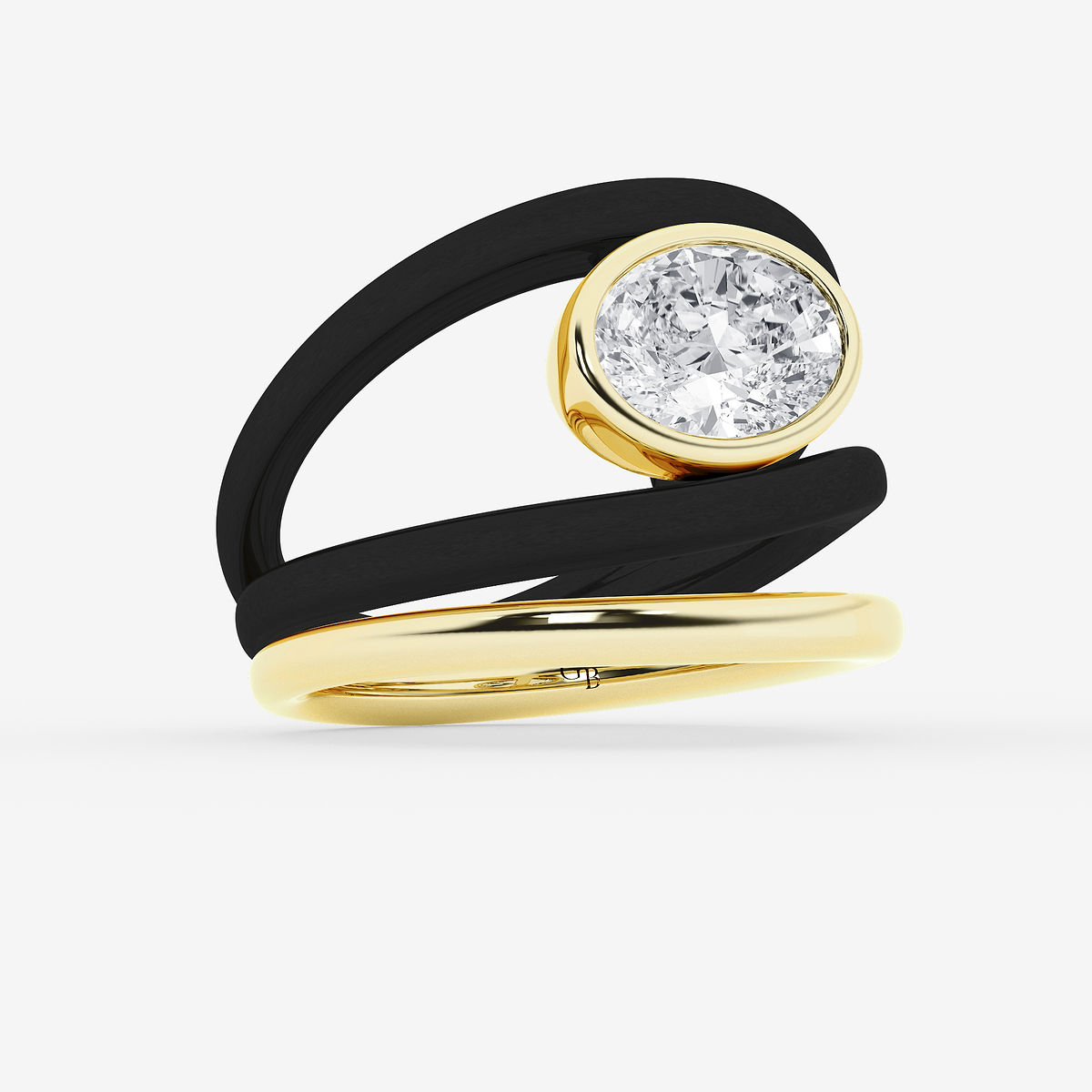 Additional Image 1 for  2 ctw Oval Lab Grown Diamond Bezel Set Curve Ring with Black Gold