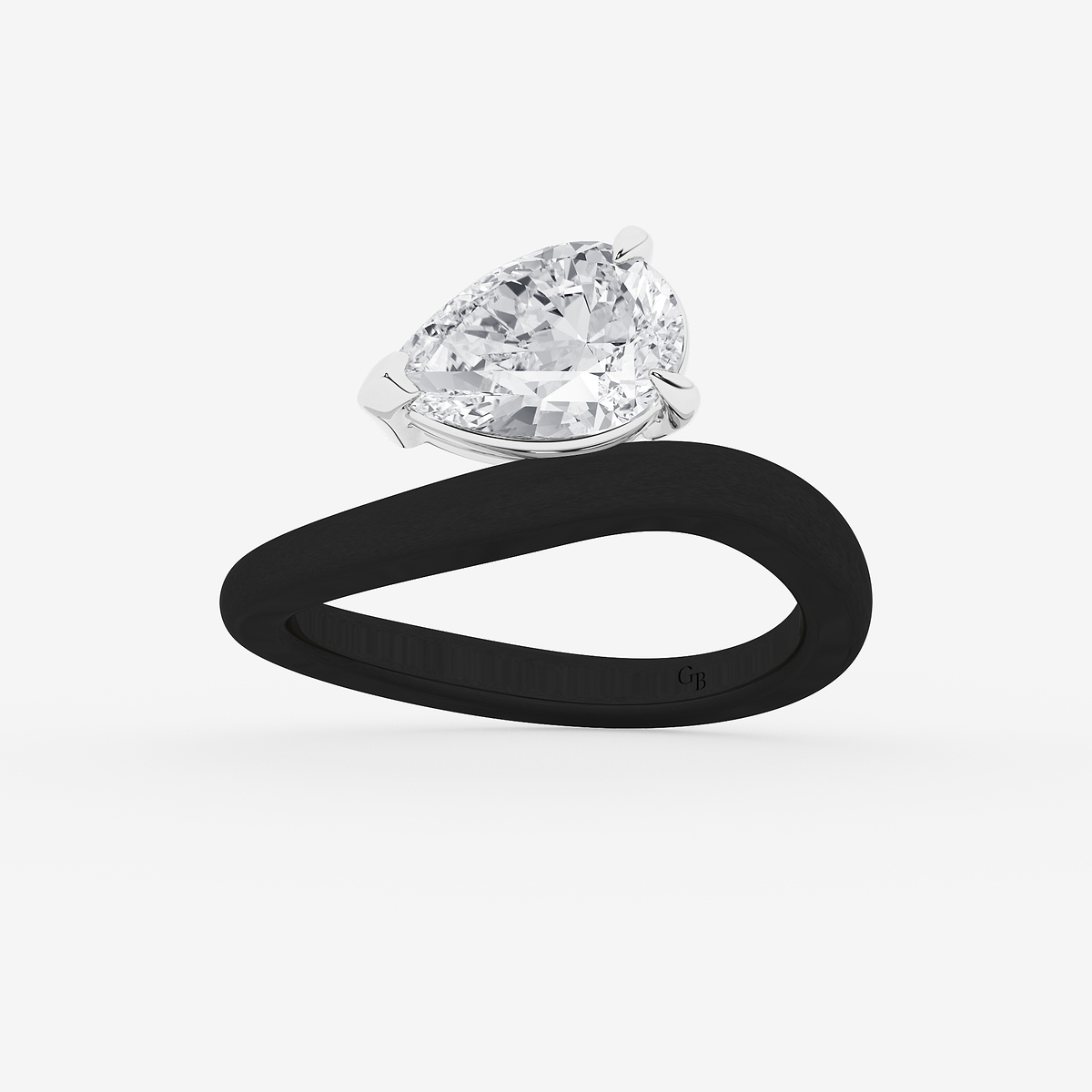 2 ctw Pear Lab Grown Diamond Curve Ring with Black Rodium