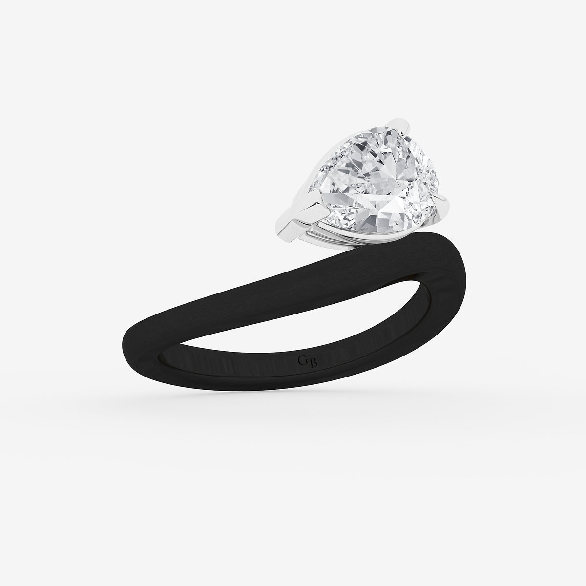 Additional Image 1 for  2 ctw Pear Lab Grown Diamond Curve Ring with Black Rodium