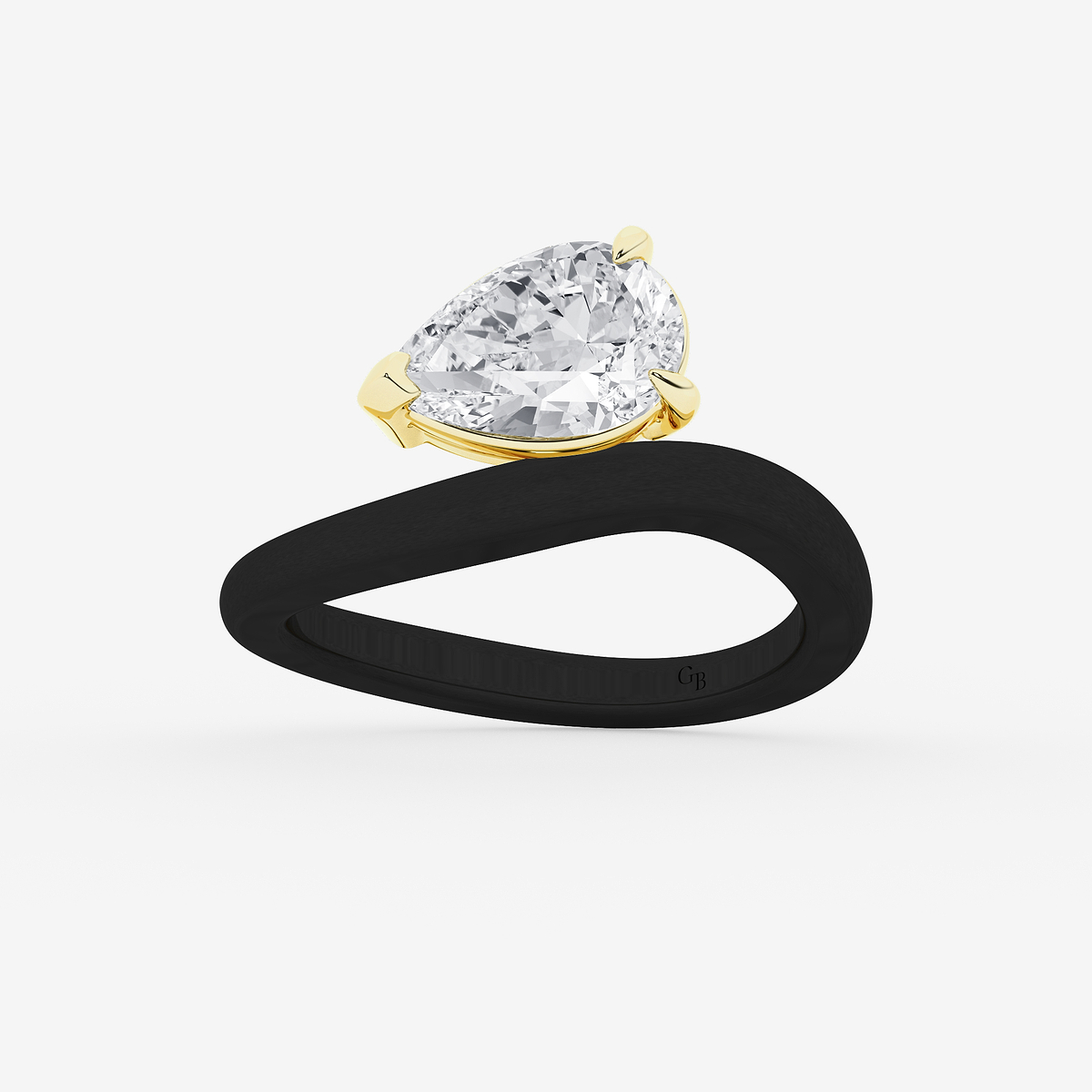 2 ctw Pear Lab Grown Diamond Curve Ring with Black Rodium