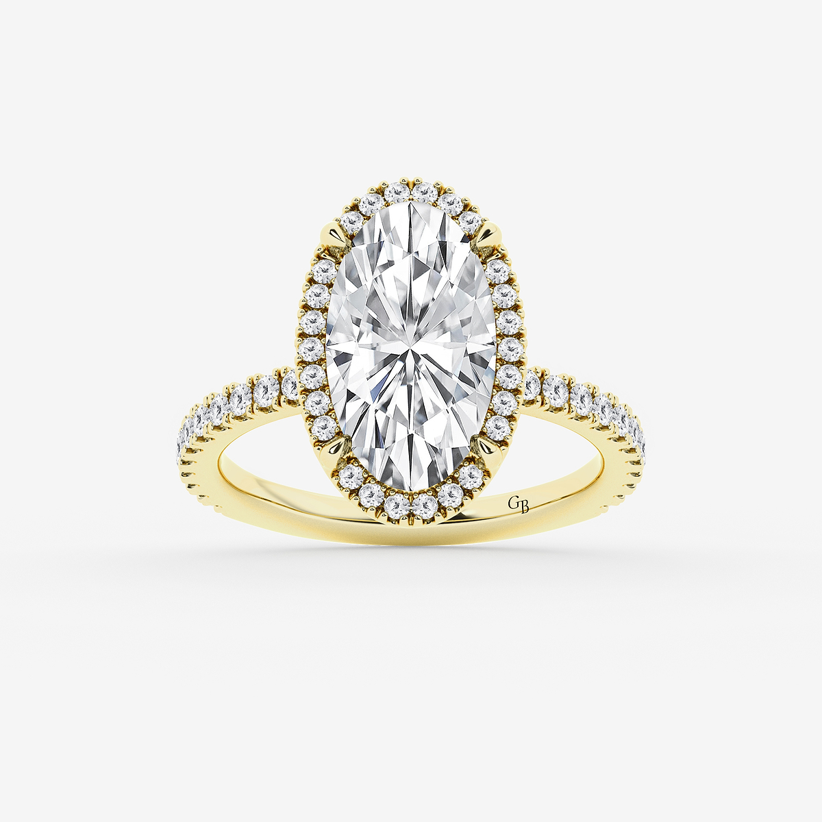 3 1/2 ctw Moval Lab Grown Diamond  Halo Engagement Ring 18K Yellow Gold