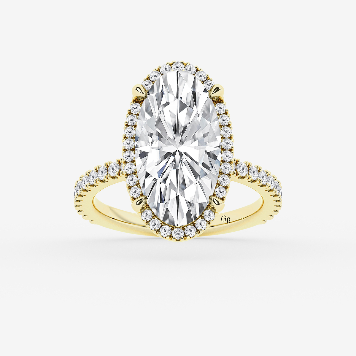 5 1/2 ctw Moval Lab Grown Diamond  Halo Engagement Ring 18K Yellow Gold