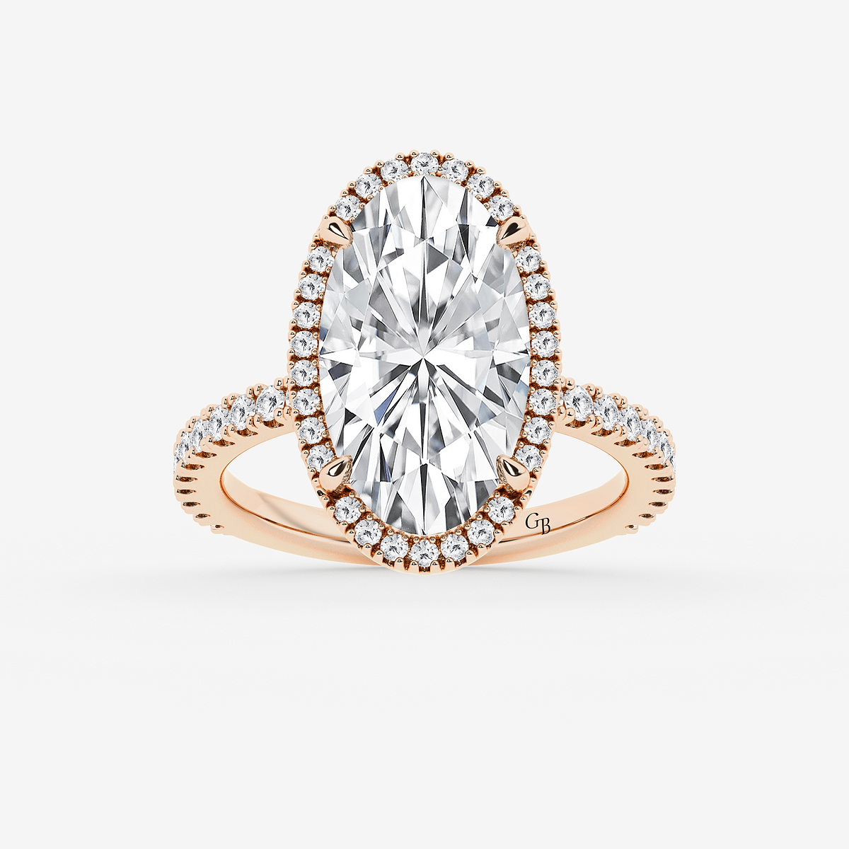 4 1/2 ctw Moval Lab Grown Diamond  Halo Engagement Ring 18K Rose Gold