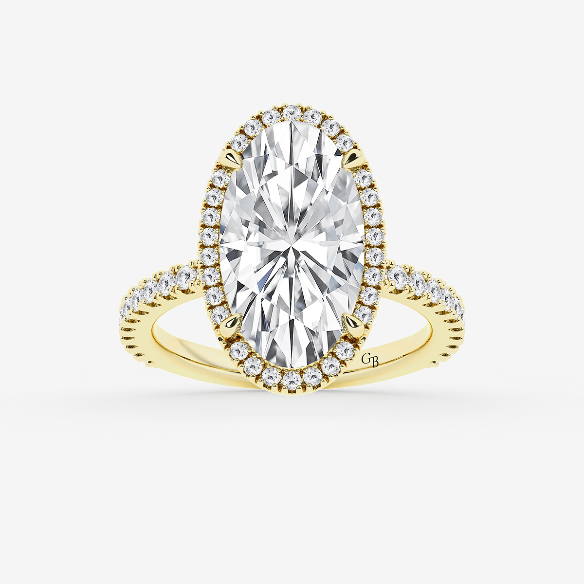 4 1/2 ctw Moval Lab Grown Diamond  Halo Engagement Ring 18K Yellow Gold