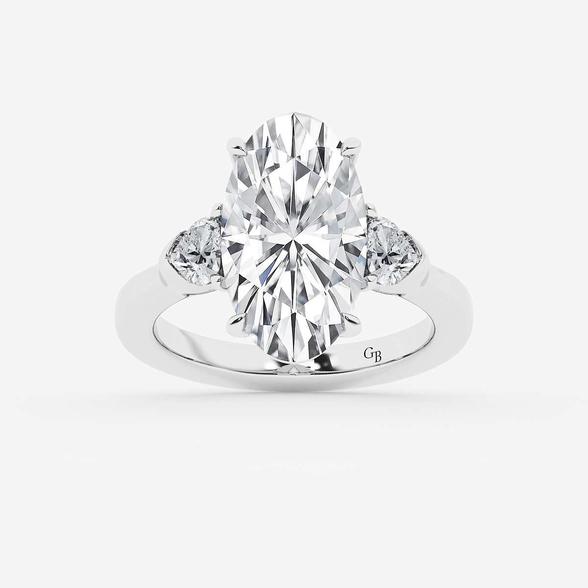 4 5/8 ctw Moval Lab Grown Diamond  Side Stone Engagement Ring