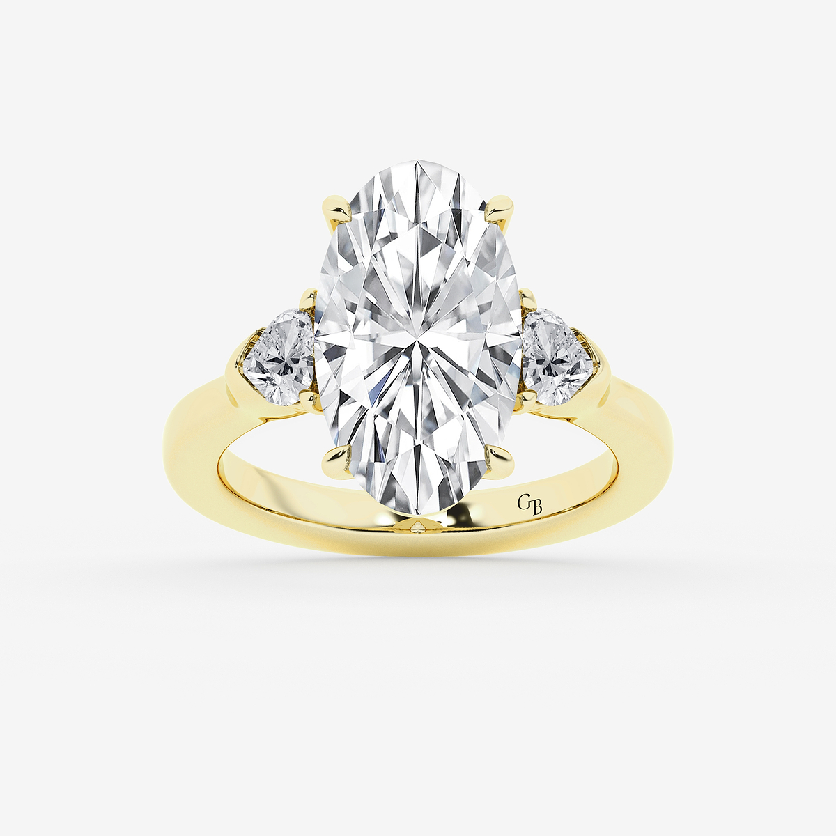 4 5/8 ctw Moval Lab Grown Diamond  Side Stone Engagement Ring 18K Yellow Gold