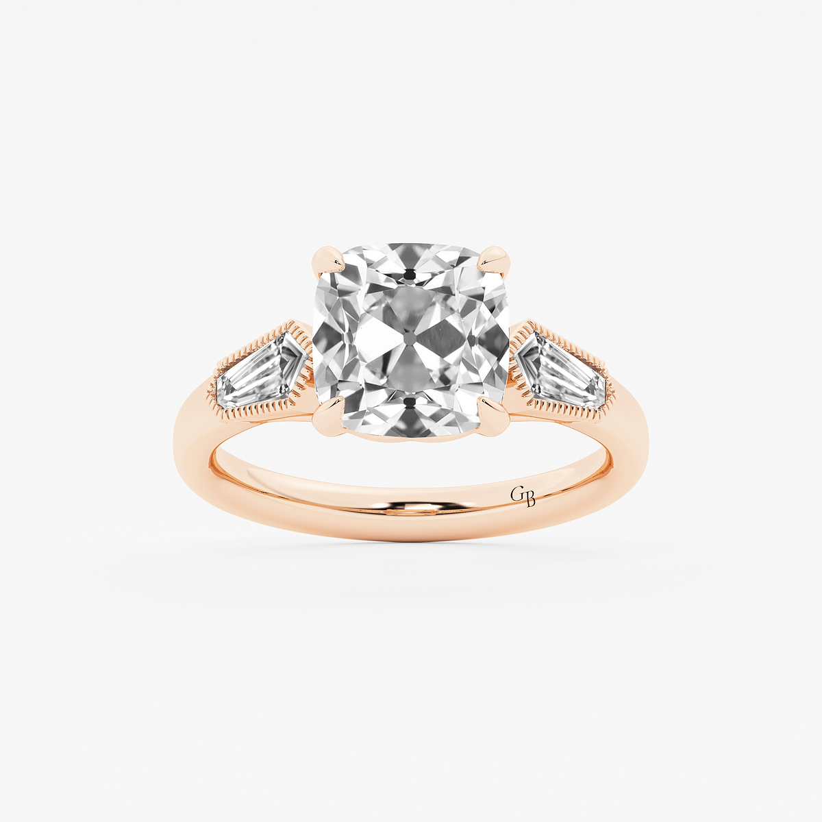 3 1/2 ctw Cushion Old Mine Cut Lab Grown Diamond Lab Grown Diamond Vintage Three Stone Engagement Ring