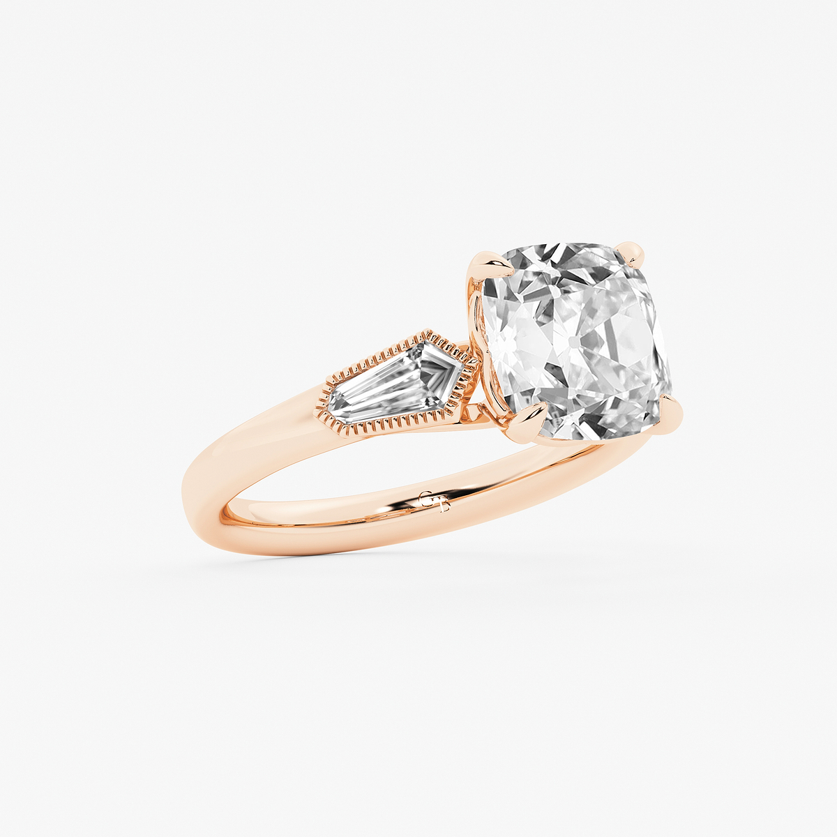 Additional Image 1 for  3 1/2 ctw Cushion Old Mine Cut Lab Grown Diamond Lab Grown Diamond Vintage Three Stone Engagement Ring