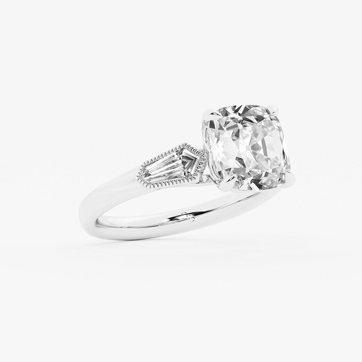 Additional Image 1 for  2 1/2 ctw Cushion Old Mine Cut Lab Grown Diamond Lab Grown Diamond Vintage Three Stone Engagement Ring