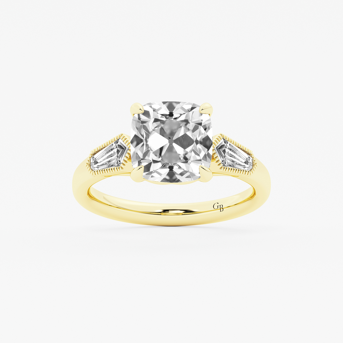 3 1/2 ctw Cushion Old Mine Cut Lab Grown Diamond Lab Grown Diamond Vintage Three Stone Engagement Ring