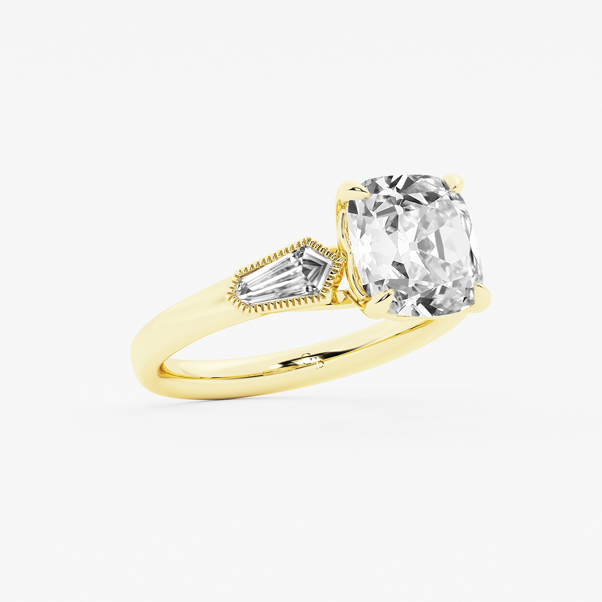 Additional Image 1 for  3 1/2 ctw Cushion Old Mine Cut Lab Grown Diamond Lab Grown Diamond Vintage Three Stone Engagement Ring