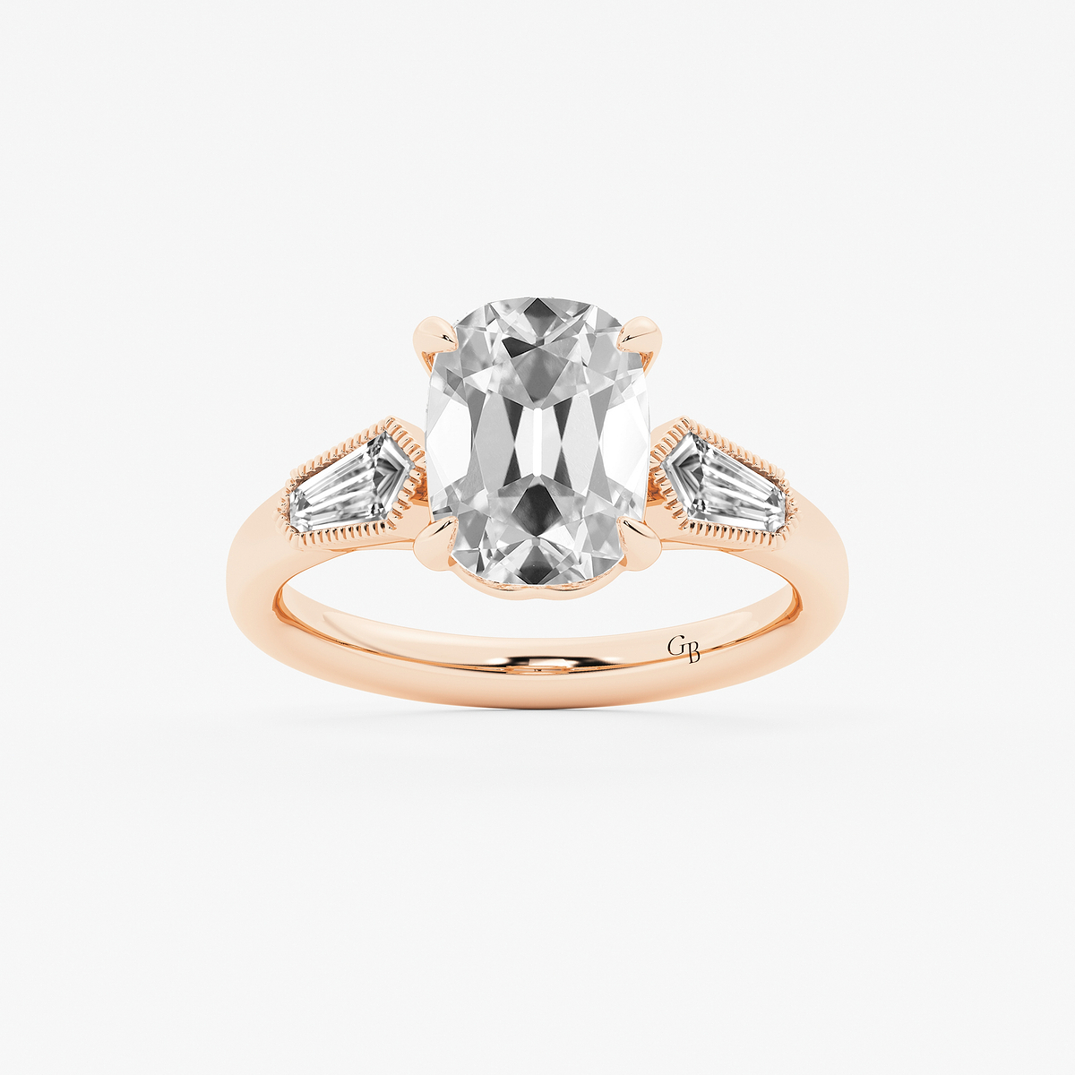 2 1/2 ctw Elongated Cushion Lab Grown Diamond Vintage Three Stone Engagement Ring