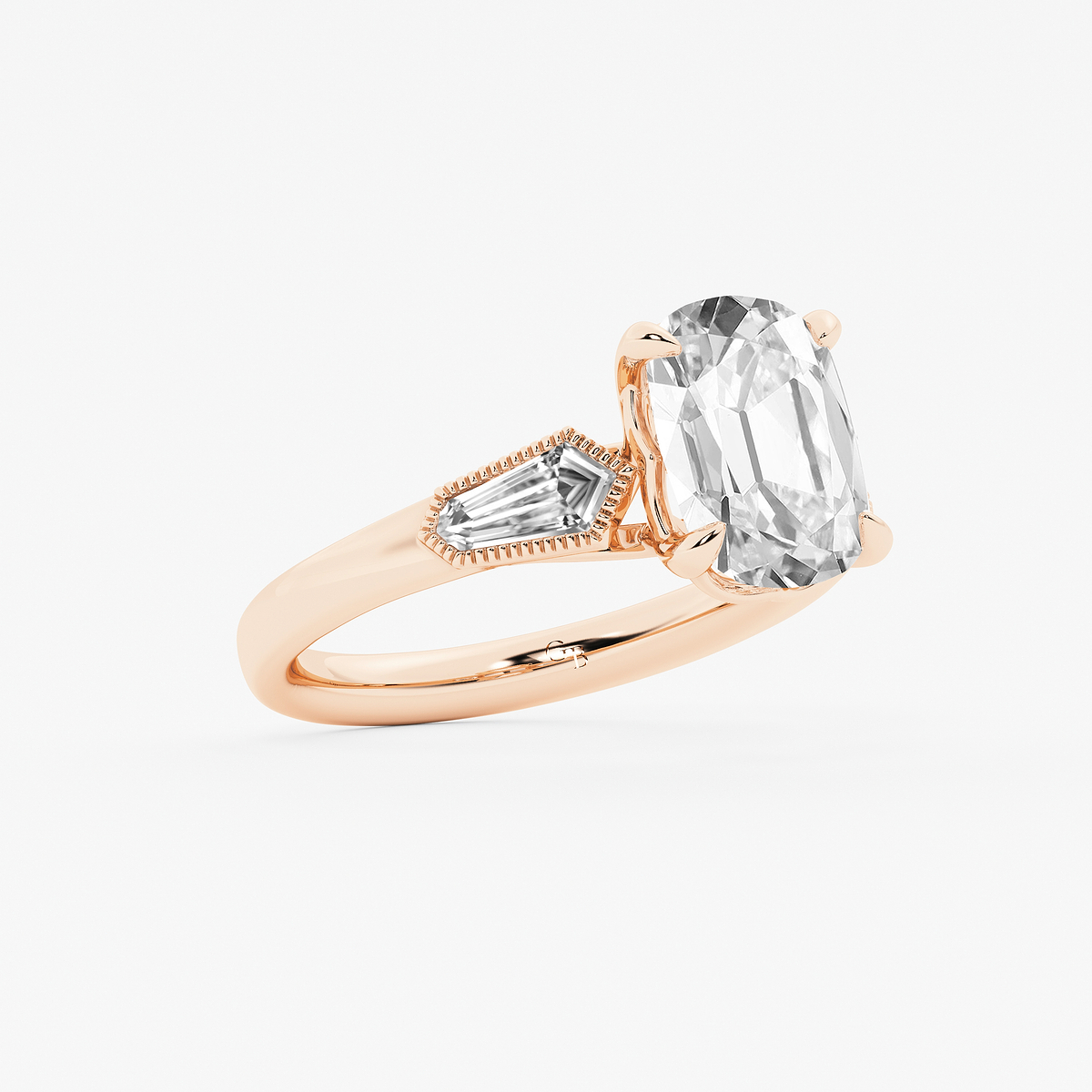 Additional Image 1 for  2 1/2 ctw Elongated Cushion Lab Grown Diamond Vintage Three Stone Engagement Ring