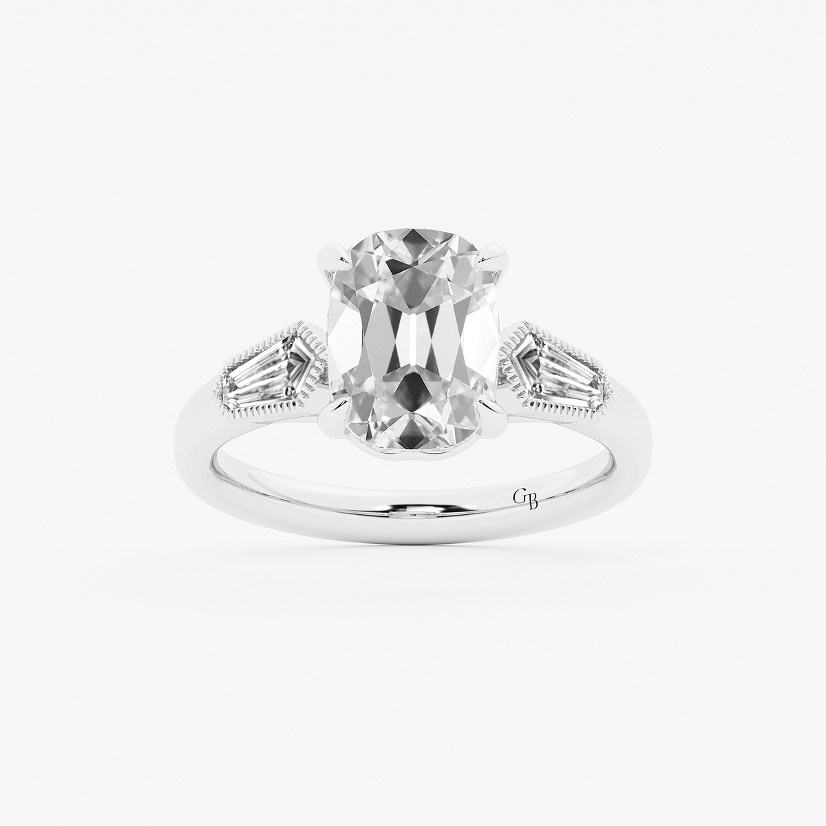 3 1/2 ctw Elongated Cushion Lab Grown Diamond Vintage Three Stone Engagement Ring