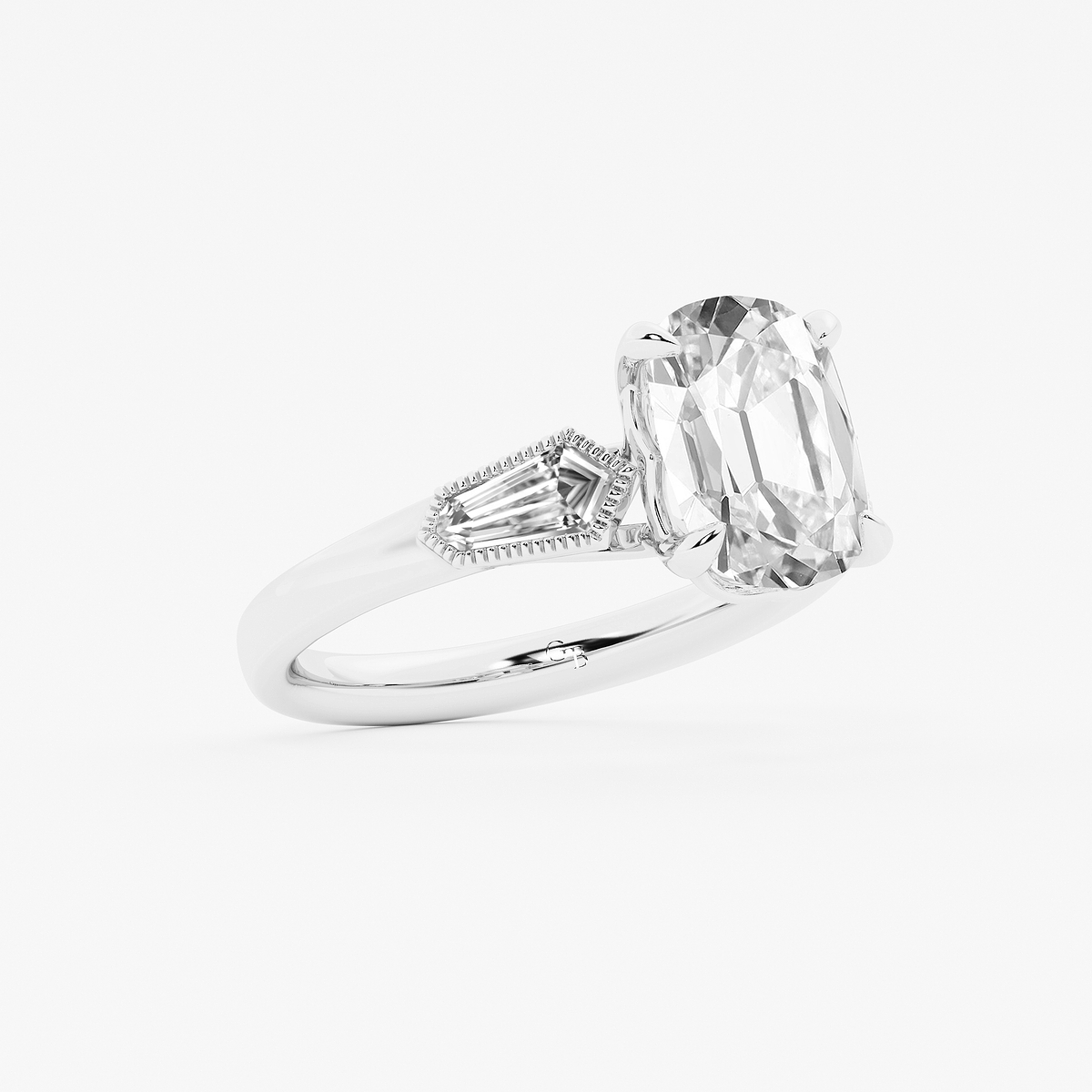 Additional Image 1 for  3 1/2 ctw Elongated Cushion Lab Grown Diamond Vintage Three Stone Engagement Ring