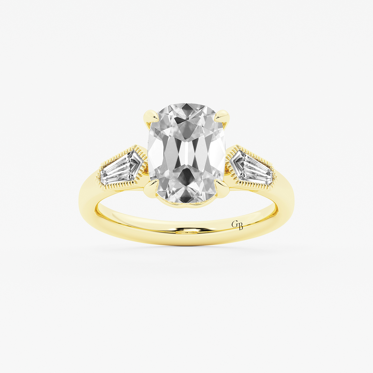 4 1/2 ctw Elongated Cushion Lab Grown Diamond Vintage Three Stone Engagement Ring