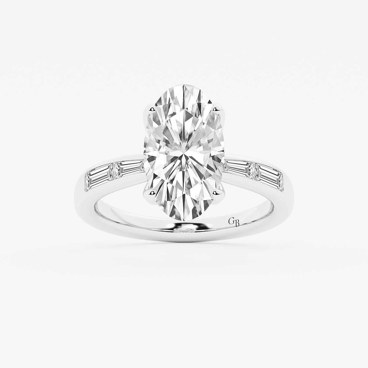 4 1/2 ctw Moval Lab Grown Diamond Vintage Side Stone Engagement Ring