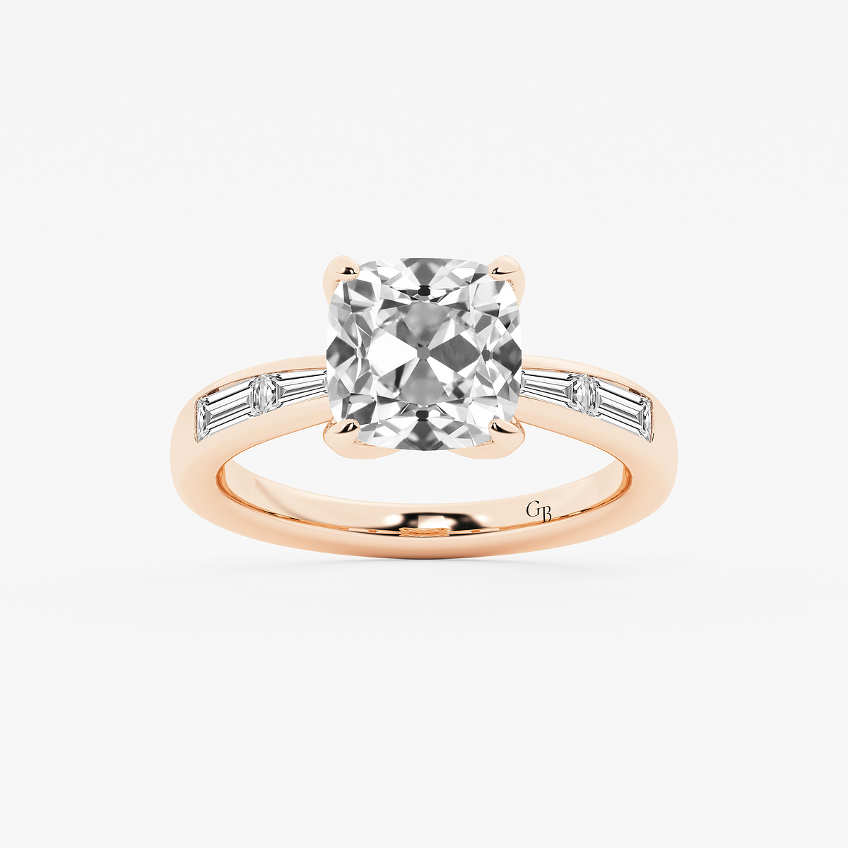 4 1/2 ctw Cushion Old Mine Cut Lab Grown Diamond Lab Grown Diamond Vintage Side Stone Engagement Ring