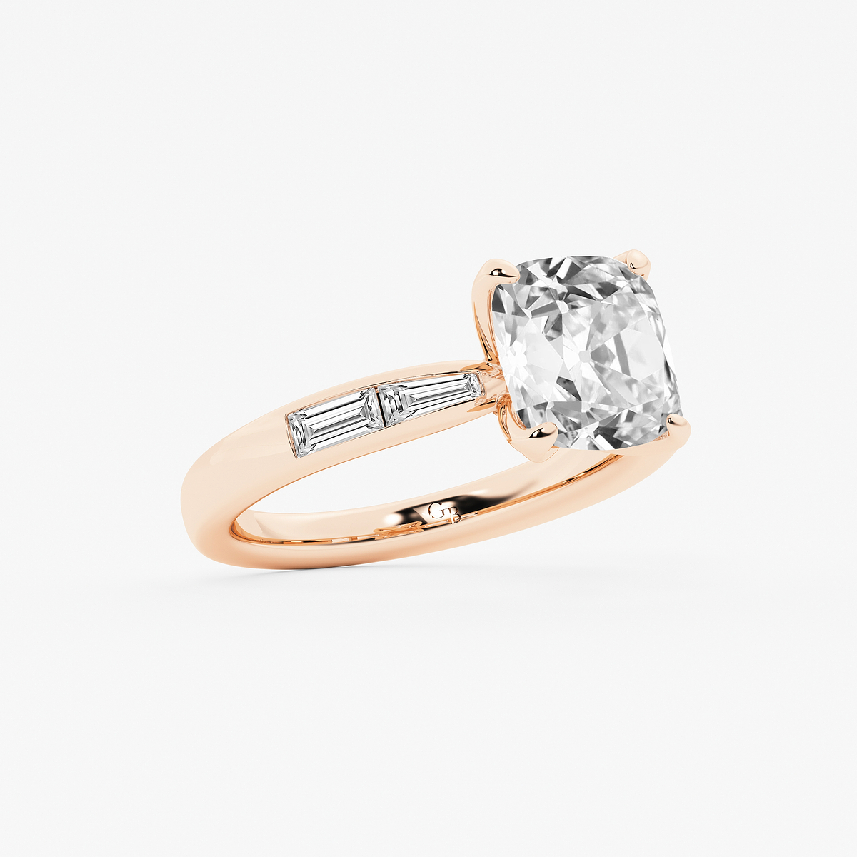 Additional Image 1 for  4 1/2 ctw Cushion Old Mine Cut Lab Grown Diamond Lab Grown Diamond Vintage Side Stone Engagement Ring