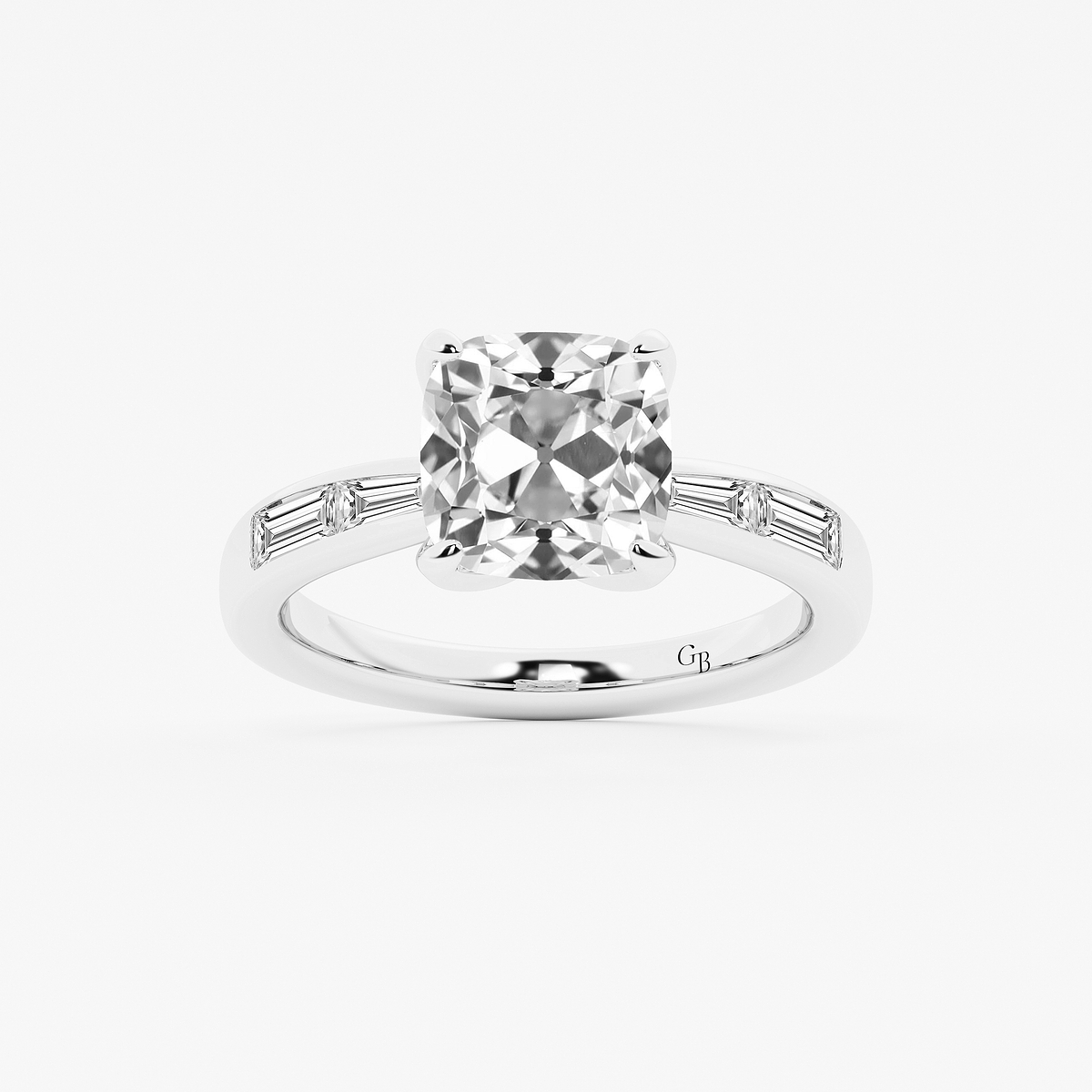 3 1/2 ctw Cushion Old Mine Cut Lab Grown Diamond Lab Grown Diamond Vintage Side Stone Engagement Ring