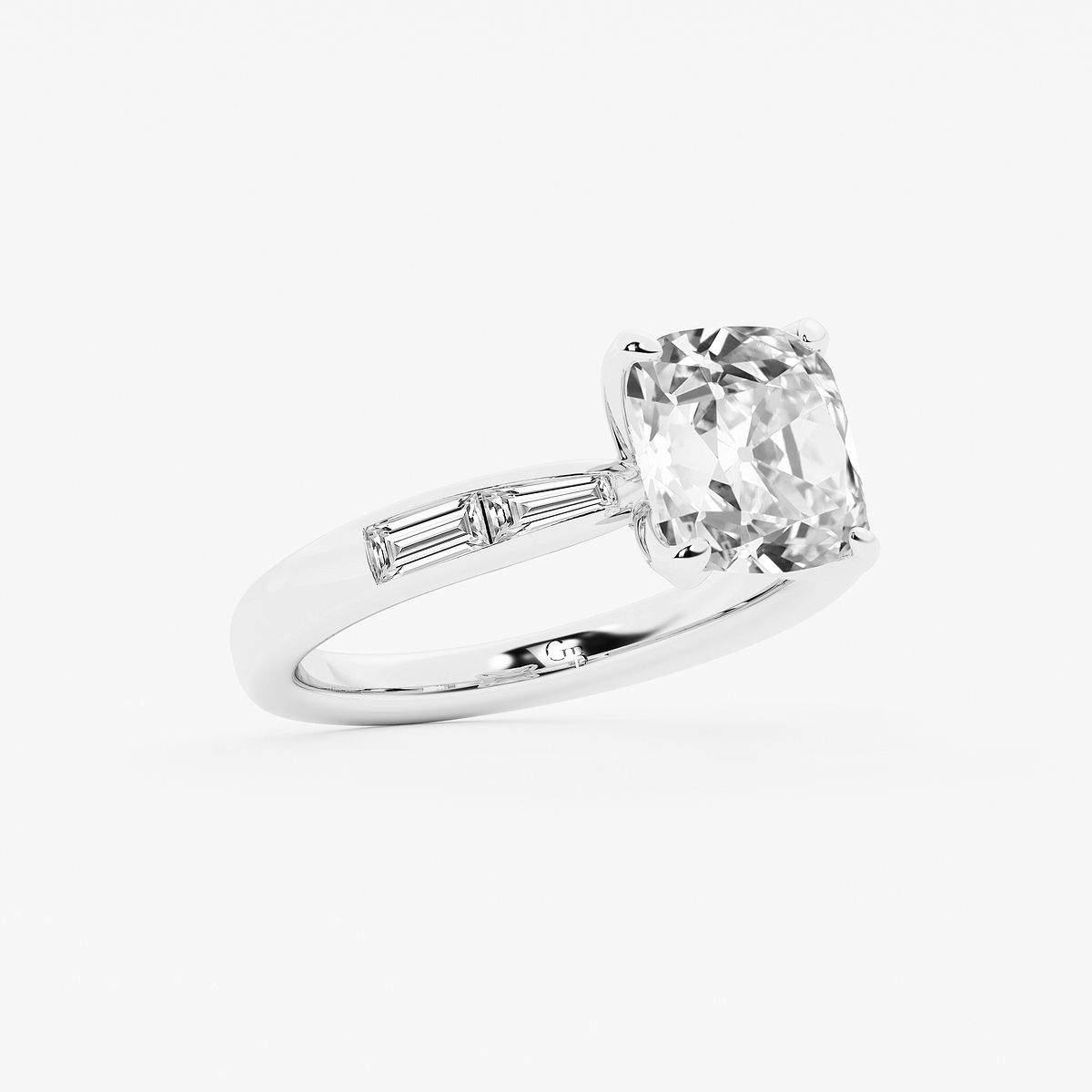 Additional Image 1 for  3 1/2 ctw Cushion Old Mine Cut Lab Grown Diamond Lab Grown Diamond Vintage Side Stone Engagement Ring