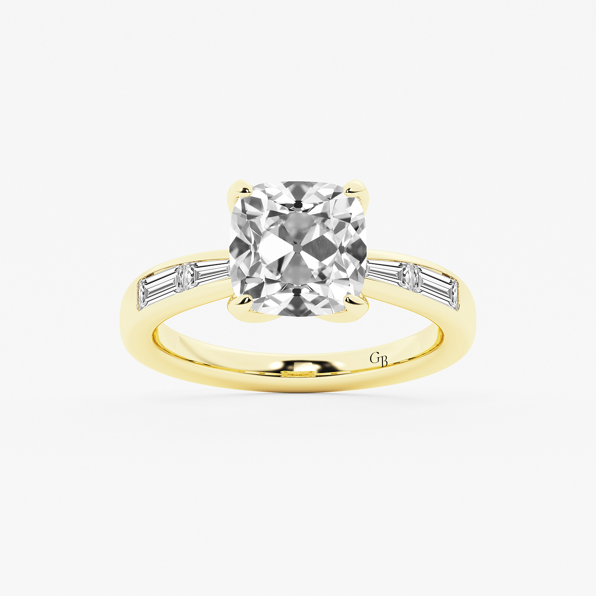 2 1/2 ctw Cushion Old Mine Cut Lab Grown Diamond Lab Grown Diamond Vintage Side Stone Engagement Ring