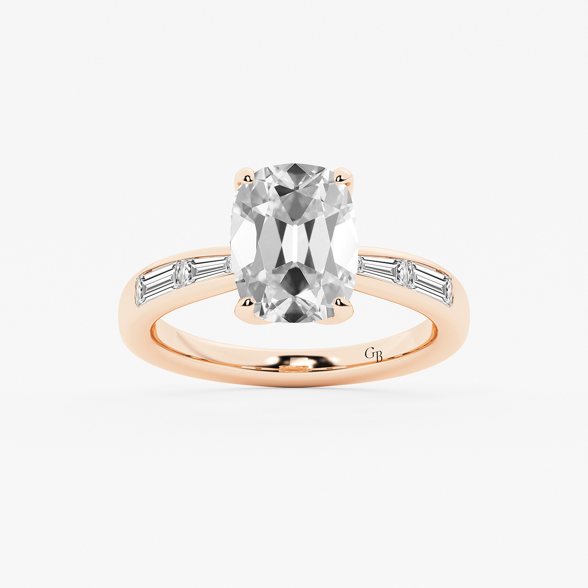 4 1/2 ctw Elongated Cushion Lab Grown Diamond Vintage Side Stone Engagement Ring