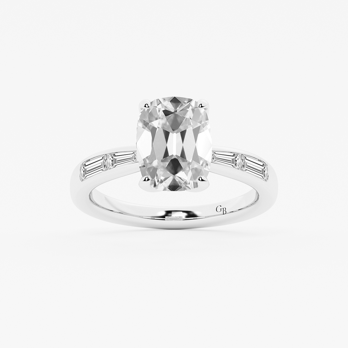 3 1/2 ctw Elongated Cushion Lab Grown Diamond Vintage Side Stone Engagement Ring