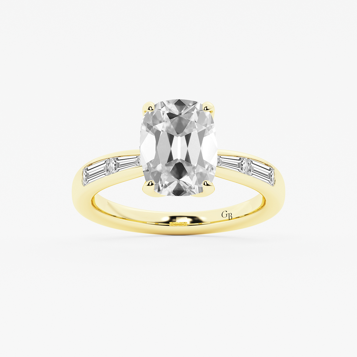 2 1/2 ctw Elongated Cushion Lab Grown Diamond Vintage Side Stone Engagement Ring