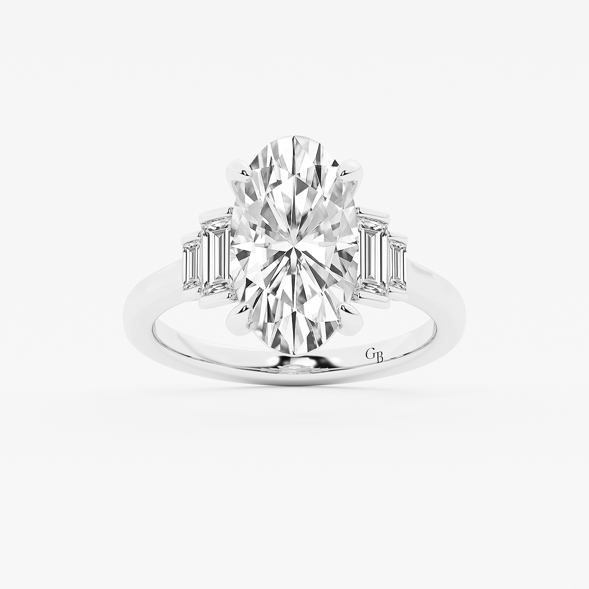 3 1/2 ctw Moval Lab Grown Diamond Vintage Side Stone Engagement Ring